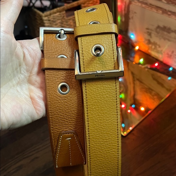 Prada Tan and Brown Leather Belts with Silver Buckles - Picture 6 of 9